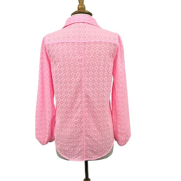 NWT Lilly Pulitzer Sea Breeze Eyelet Button Down Top Pink Blossom Womens Size M - Picture 9 of 15